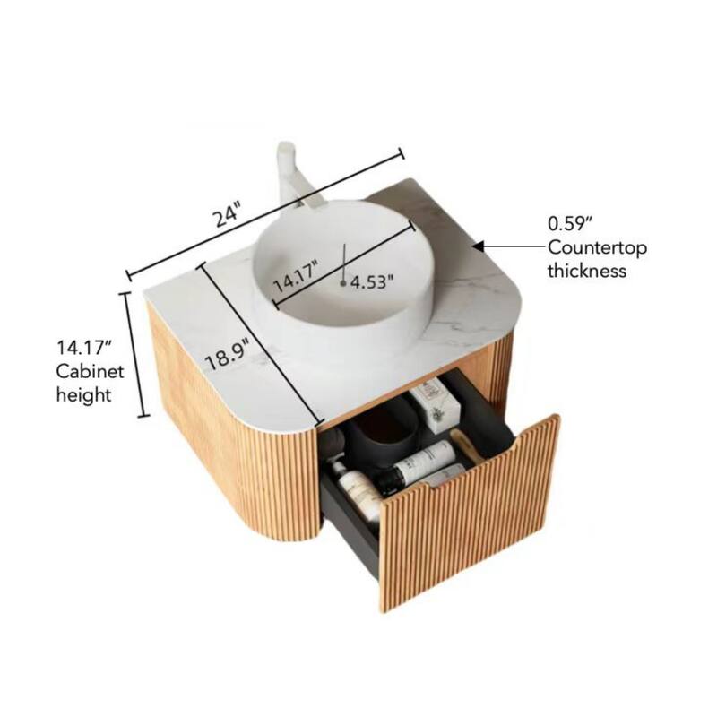 Walnut 24/30/36inch Bathroom Vanity with White Ceramic Vessel Sink, Wall Mounted Floating