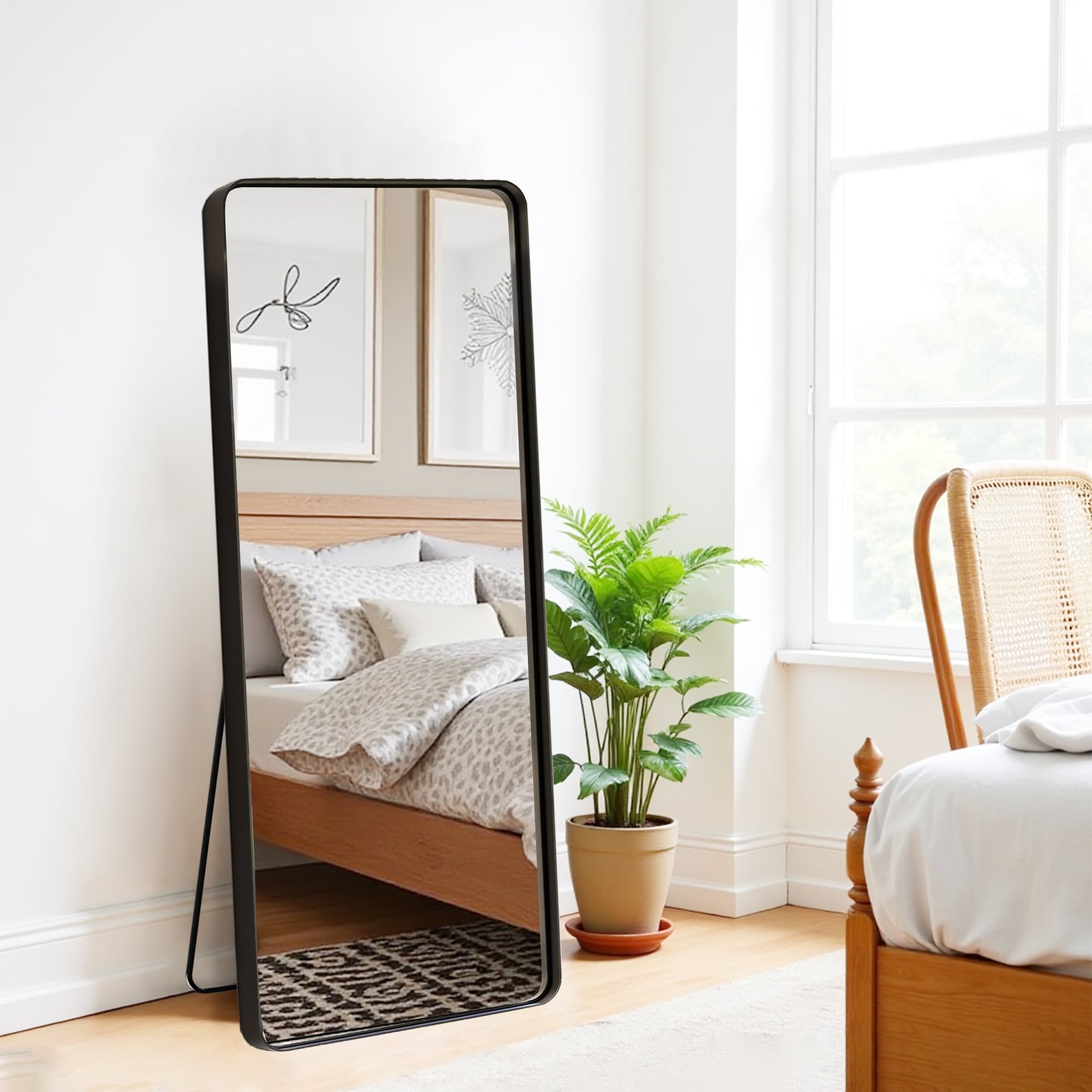 Full-Length Bathroom Vanity Mirror for Bedroom and Entryway - Bed
