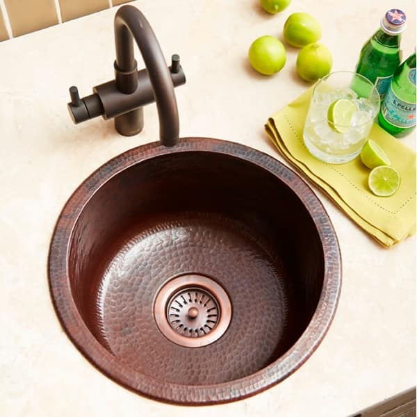 slide 2 of 12, Redondo Chico Hand Hammered Copper Universal Mount Bar Sink
