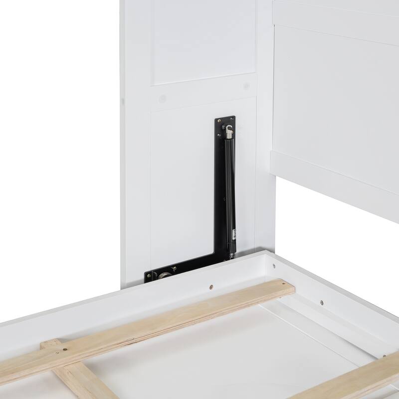 Queen Size Foldable Wall Bed with Mattress Support, Space-Saving Design, White/Gray