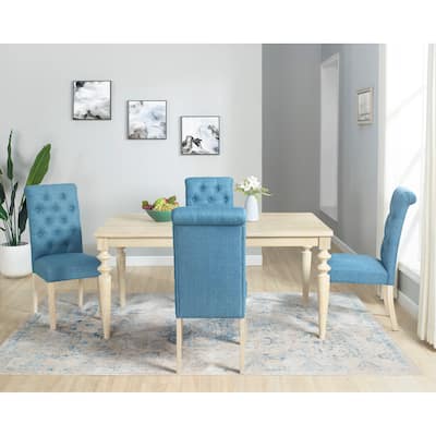 Roundhill Amonia 5-piece Dining Set, Turned-Leg Dining Table with 4 Tufted Chairs