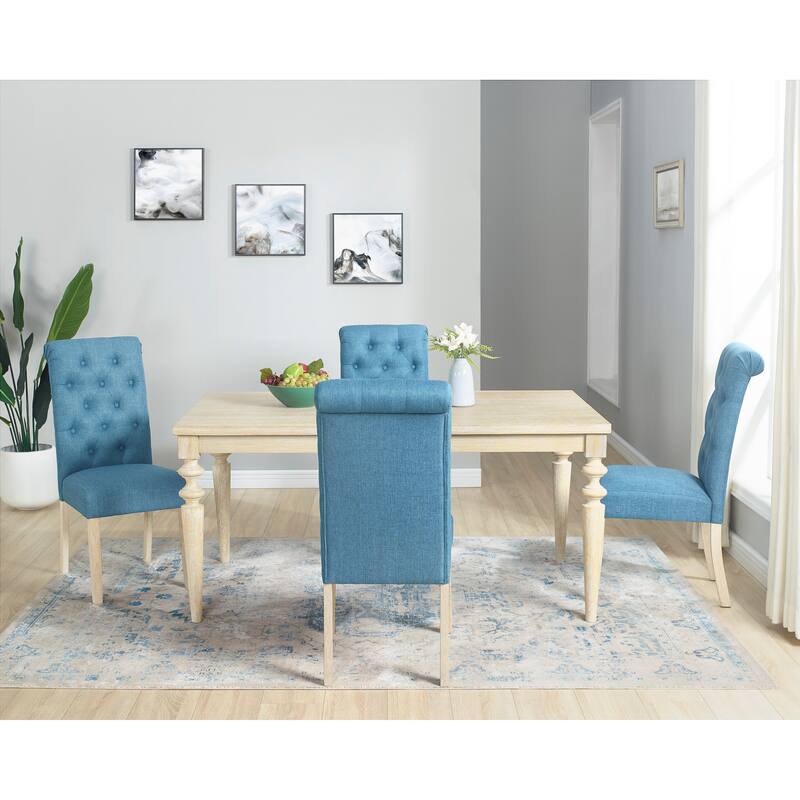 Wooden Dining Table and Chairs Set Simple Dining Table and Chair Sets with Tufted Upholstered Chairs and Turned Leg for Kitchen - Blue