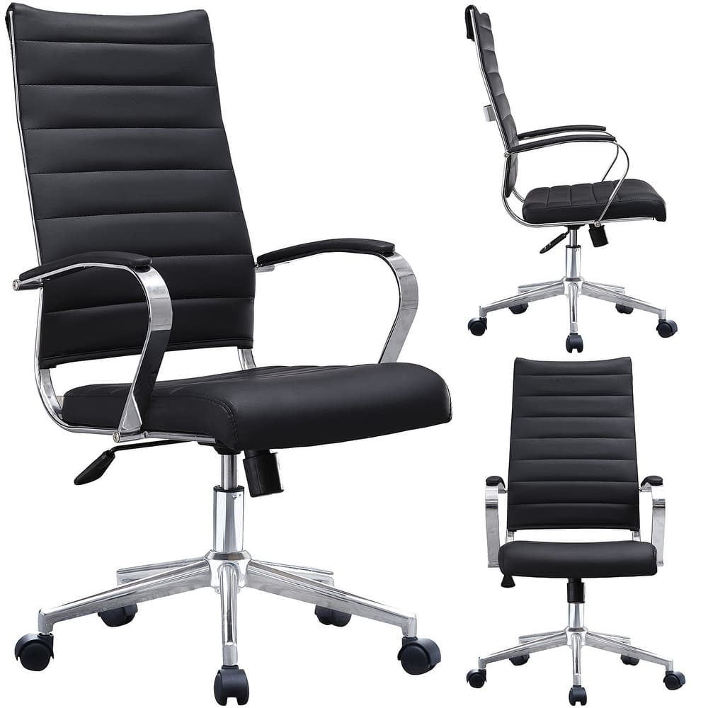 Modern Ergonomic Office Chair: Mid Back, PU Leather, Arms, Tilt, Adjustable Height, Wheels, Swivel