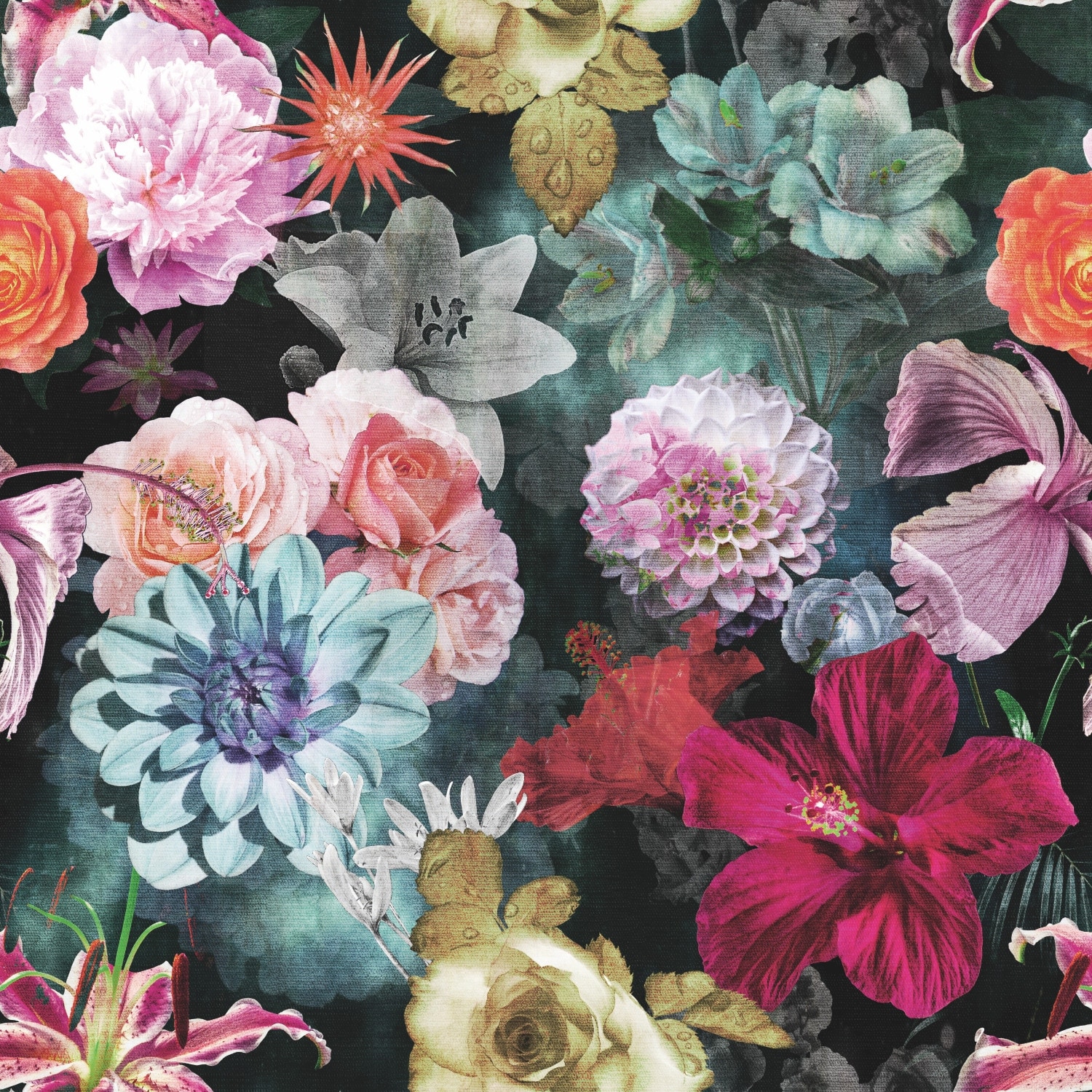 RoomMates Red & Blue Vintage Floral Blooms Peel and Stick Wallpaper