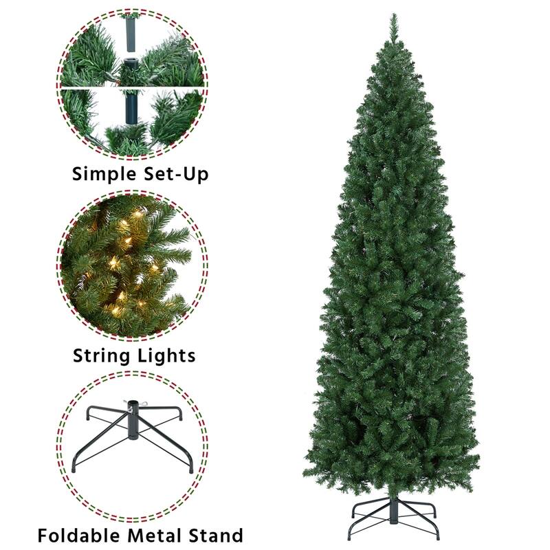 Yaheetech Pre-lit Artificial Christmas Tree Slim Tree Hinged Spruce