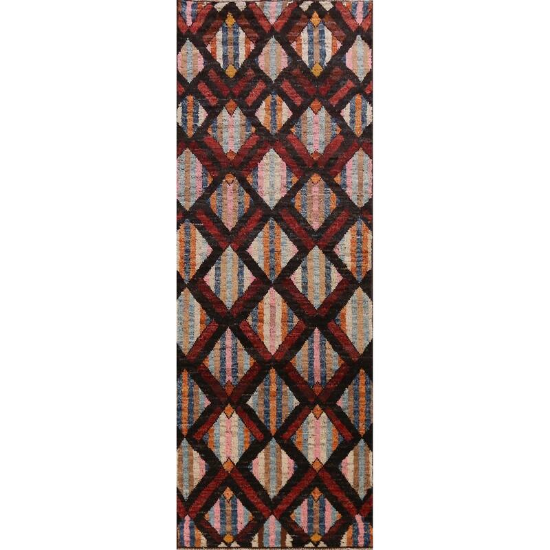 Trellis Moroccan Oriental Runner Rug Handmade Wool Carpet - 3'4" x 12'8"