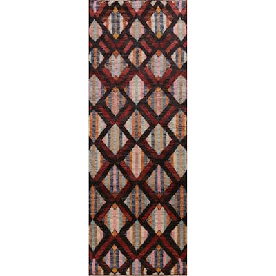 Trellis Moroccan Oriental Runner Rug Handmade Wool Carpet - 3'4" x 12'8"