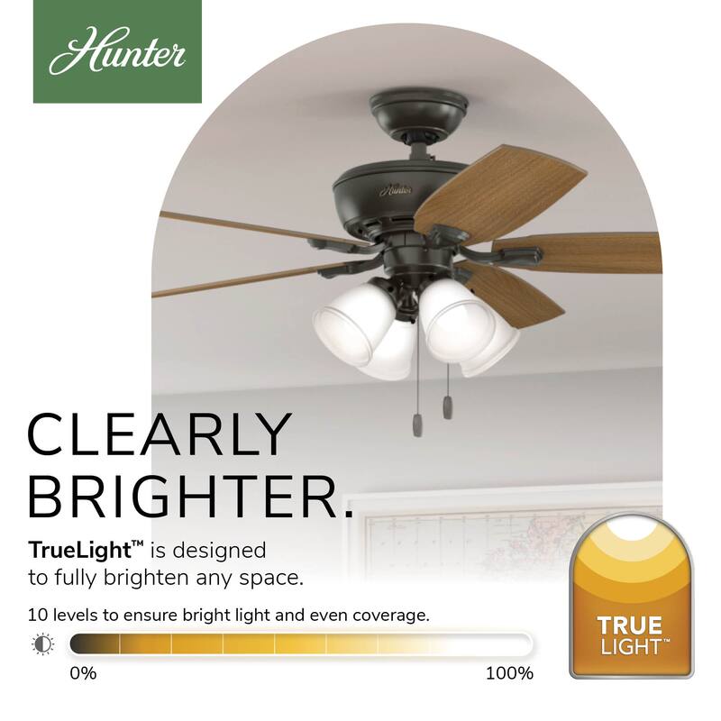 Hunter Fan Studio Series 52" Ceiling Fan with 4-Light LED Light Kit, Pull Chain - Timeless, Traditional