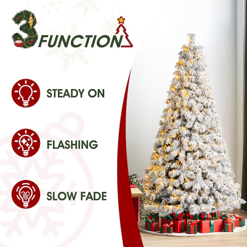 Glitzhome 6FT/7.5FT/9FT/11FT Snow Flocked Pre-lit Artificial Fir Christmas Trees