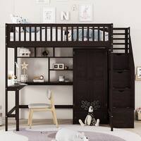 Kids Teens Loft Bed Superior Quality Full Bed Frame with All-in-One ...