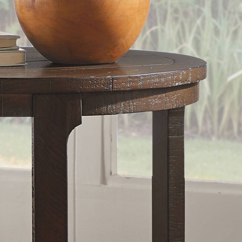 24 inch 2PCS Curved Traditional Round Circle Wooden Coffee Table Set, Mid Century Rustic Style Side Table, End Table