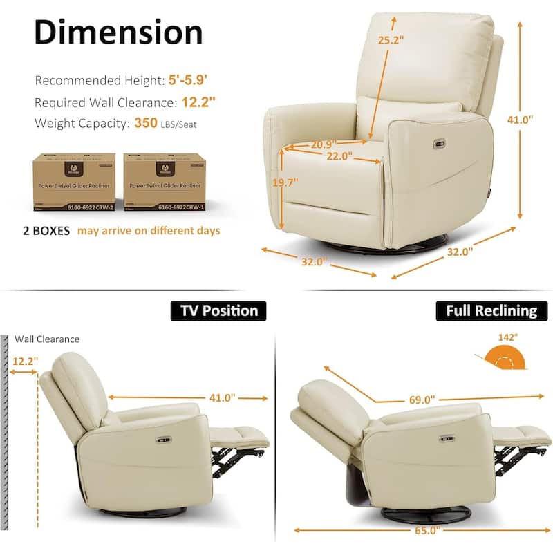 MCombo Power Swivel Rocker Recliner with Lumbar Support, Faux Leather Electric Nursery Glider Recliner Chair