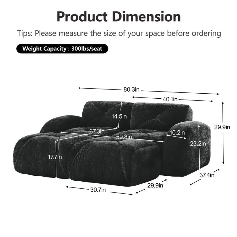 Velvet Tufted Loveseat Sofa Modular Couch, Boneless Deep Seat 2-Seater Couch, Available with/without Ottoman