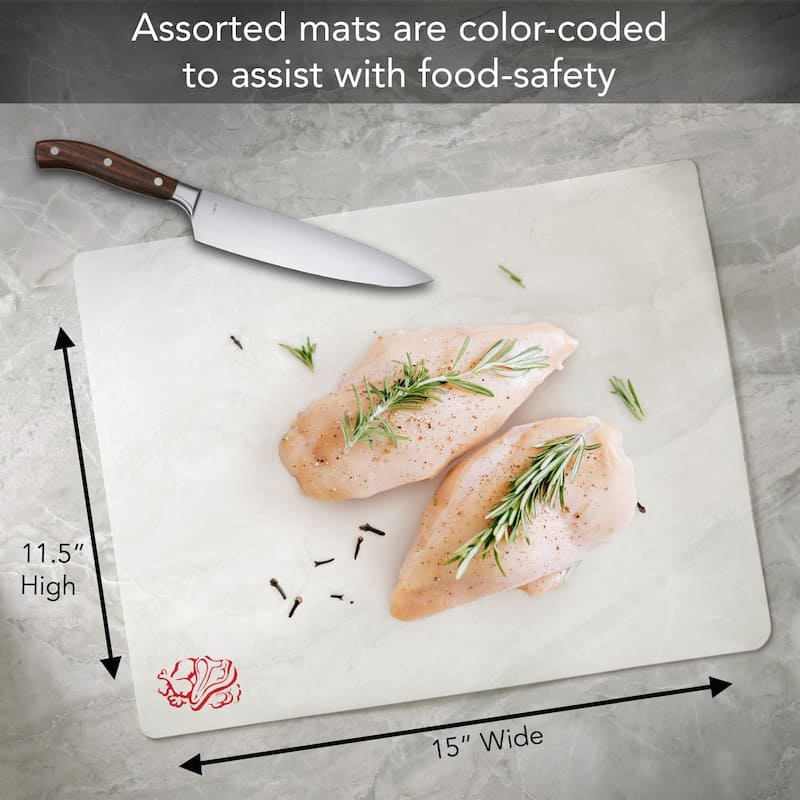 Flexible Cutting Board Mats Set of 3, Clear Frosted with Food Icons, Made in the USA of BPA Free Food Grade Plastic, 11.5” x 15”