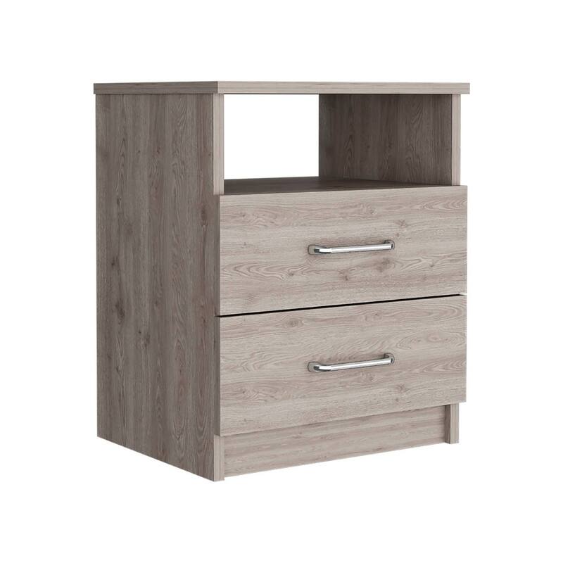 Sleek Black Nightstand with Two Drawers - Compact Design, Wengue Finish