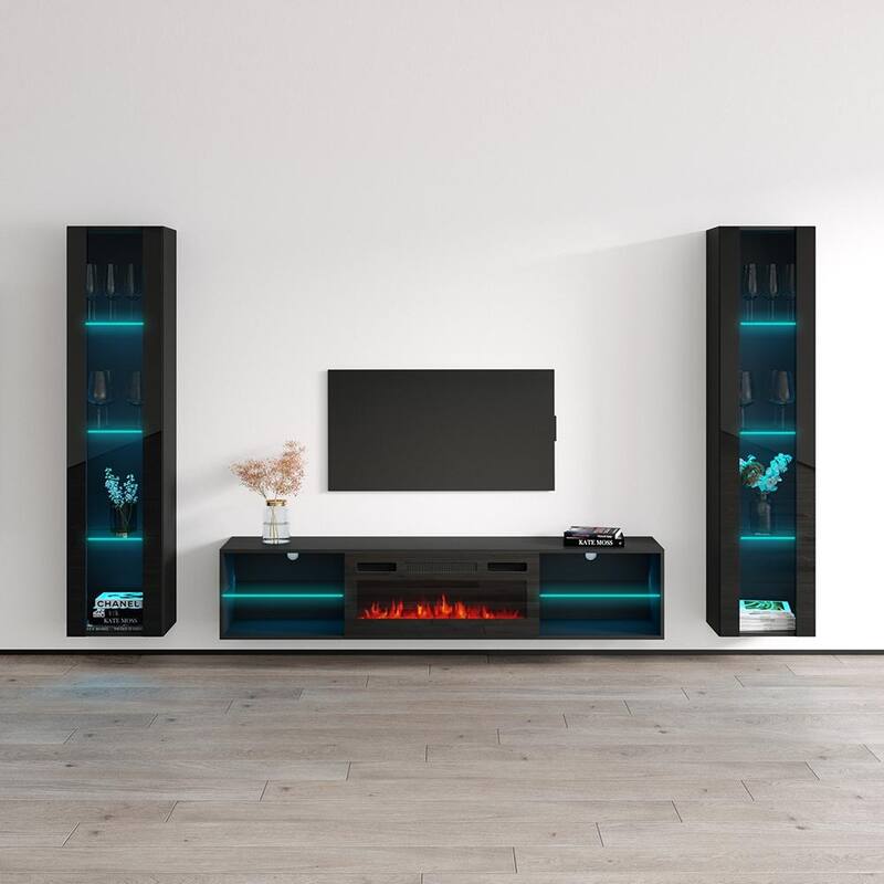 Lima BL-EF Floating Fireplace Entertainment Center - 41 - Black