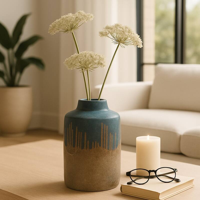 Ceramic Round Two-Tone Decorative Flower Vase