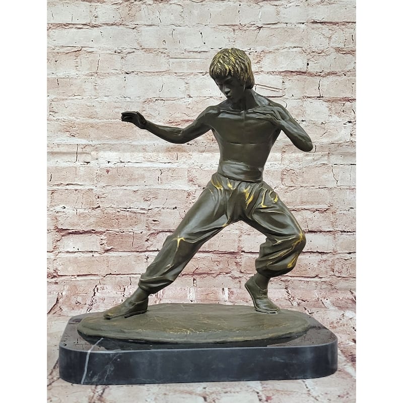 Bruce Lee Martial Arts Bronze Sculpture On Marble Base By J. Mavchi