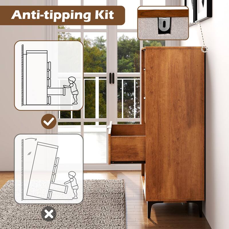 Gymax 5-Drawer Dresser w/ Interlock System Metal Support Legs &