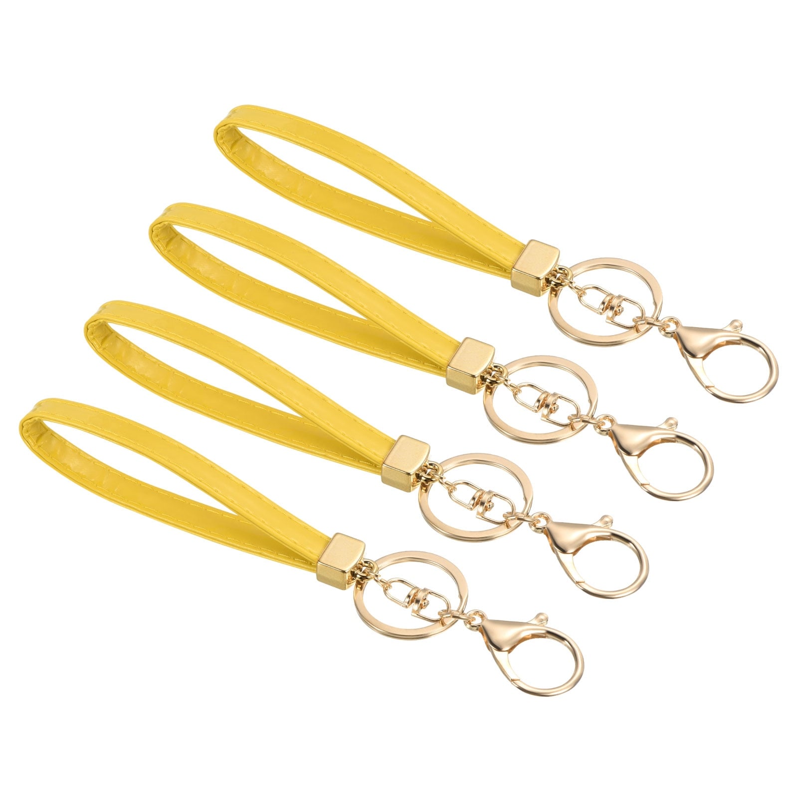 4pcs Wrist Lanyard Leather Keychain Lobster Clasps Keyring, Yellow