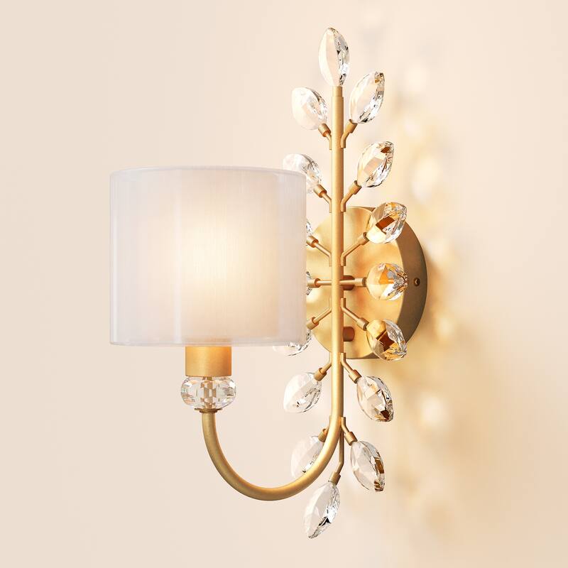 Crystal Wall Sconce with 2-Tier Shade, Bathroom Vanity Light - 5.5'' W × 9.1'' D × 15.9'' H - 5.5'' W × 9.1'' D × 15.9'' H