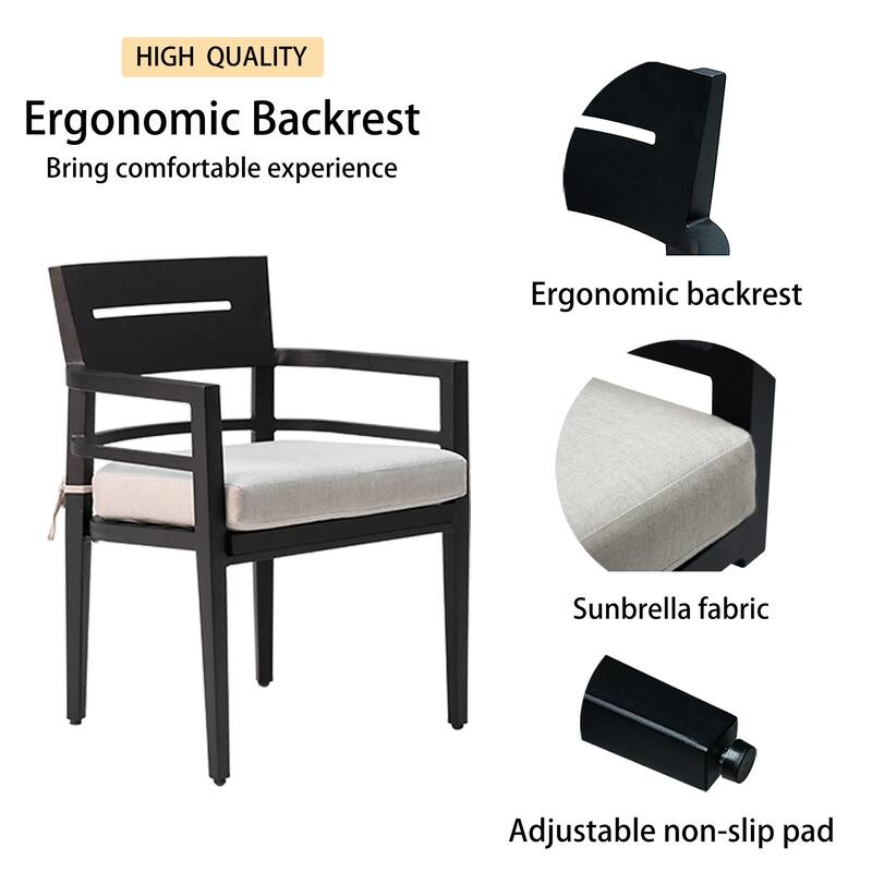 7-Piece Aluminum Dining Set - Rectangular Table with 4 Chairs and 2 Swivel Rockers, Ember Black - 70" D x 40" W x 28.74" H