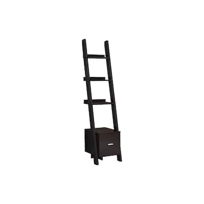 4 Tier Corner Bookshelf, Modern Contemporary 69"h Brown Laminate Ladder Bookcase for Living room Office, Bedroom