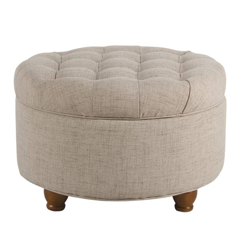 Copper Grove Lamentin Light Tan Tufted Round Storage Ottoman
