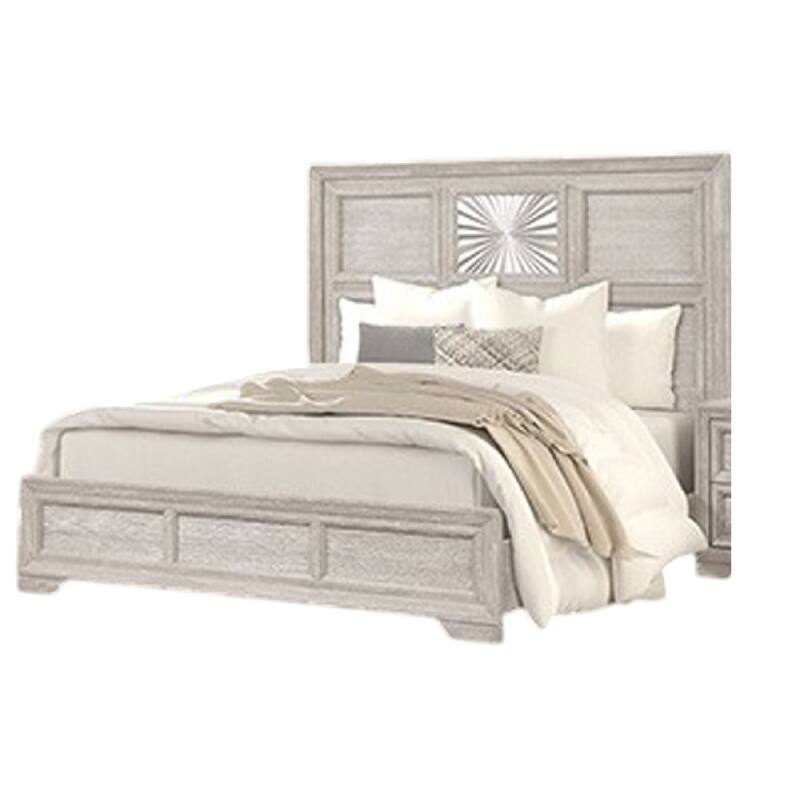 Diaz King Bed, Sunburst Pattern and Recessed Panel, Light Gray Wood
