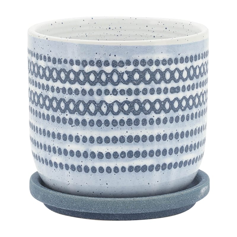 Sagebrook Home Contemporary Dotted Ceramic Planter with Saucer