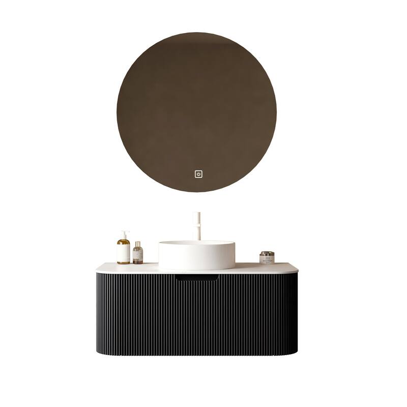 Modland 24"-60" Wall Mount Vanity with Vessel Sink - French Stripes, Pre-Assembled, Soft-Close Drawer