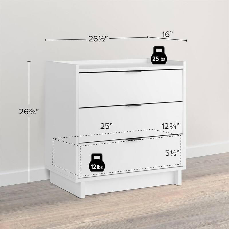 Traditional Tall Nightstand Side Table with 3 Drawers