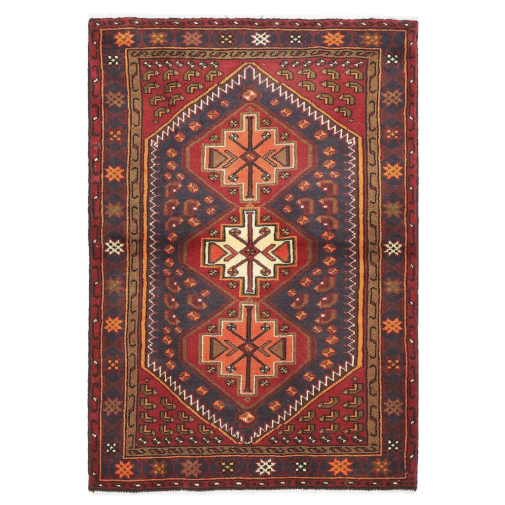 ECARPETGALLERY Hand-knotted Andelz Dark Navy, Red Wool Rug - 3'4 x 4'9