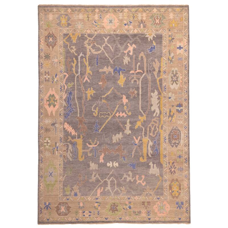 ECARPETGALLERY Hand-knotted Modern Oushak Dark Grey Wool Rug - 9'10 x 13'11