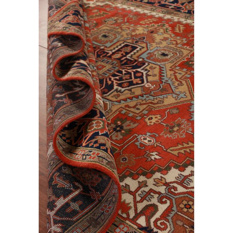 Geometric Heriz Serapi Indian Rug Hand-Knotted Oriental Wool Carpet - 8'11" x 11'11"
