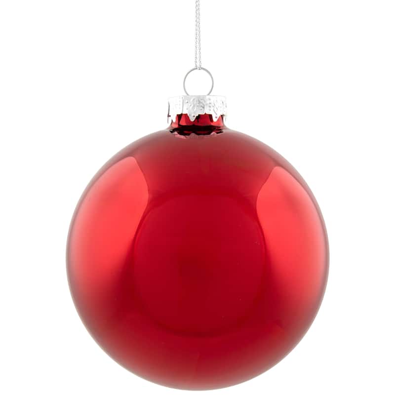 2-Finish Christmas Glass Ball Ornaments - 4" (100mm) - Red - 4ct