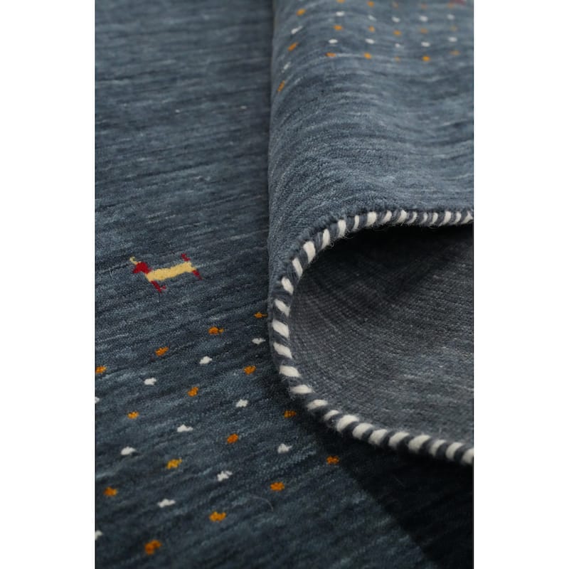 Hand Knotted Oriental 100% Wool Carpet Tribal Animal Pictorial Navy Blue & Blues Gabbeh Area Rug - 9' 11'' X 10' 0''