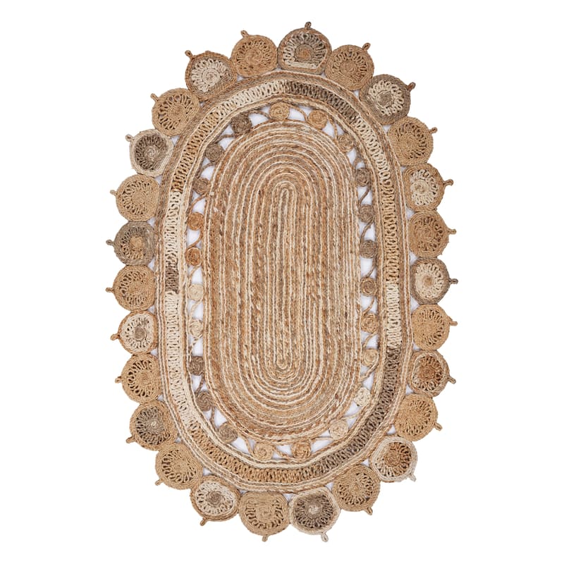 Bera Farmhouse Braided Jute Oval Indoor Area Rug by Sevita - 5' x 7' Oval