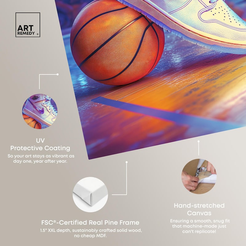 Neon Basketball Court Canvas by Art Remedy, Gallery Wrapped