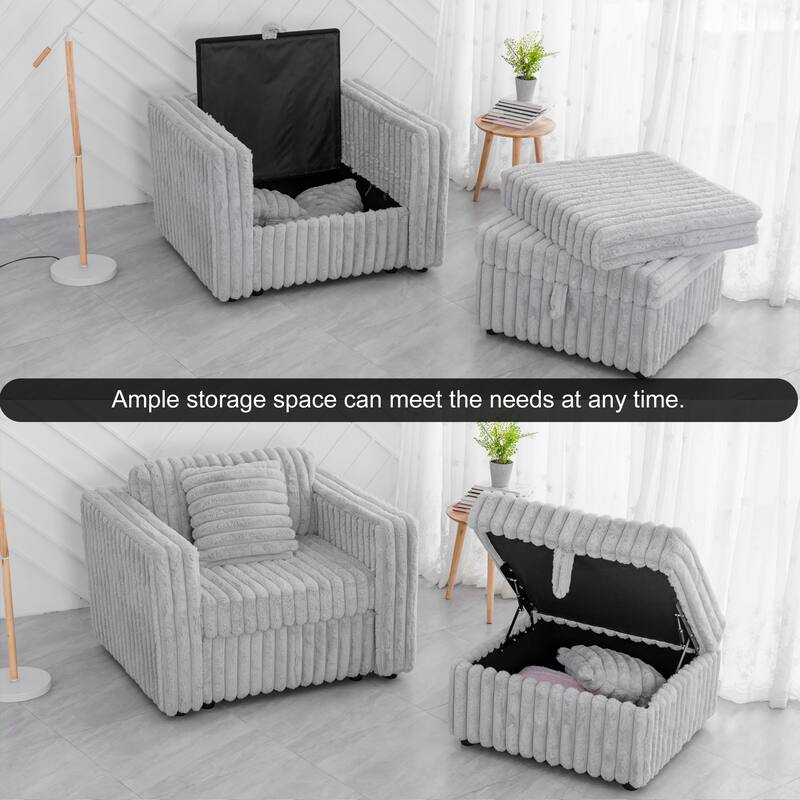 75.6" Soft Modular 2-person Light Gray Metal Sofa with Hydraulic Lift and Ottoman, High Comfort & Style