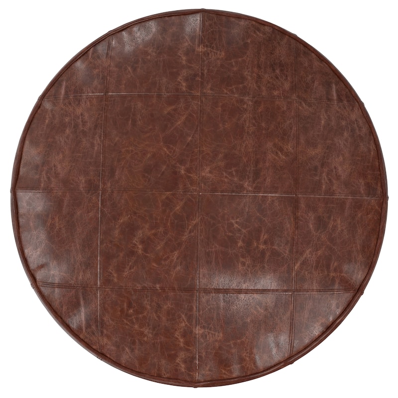 WYNDENHALL Darian Round Pouf in Genuine Leather