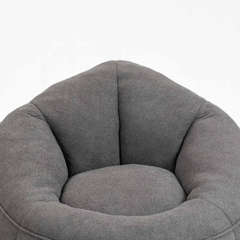 Fluffy Bean Bag Chair with Memory Foam & Ottoman for Living Room, Bedroom - LIGHT GREY