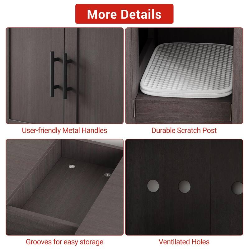 Large Cat Litter Box Furniture with Double Rooms and Barn Doors
