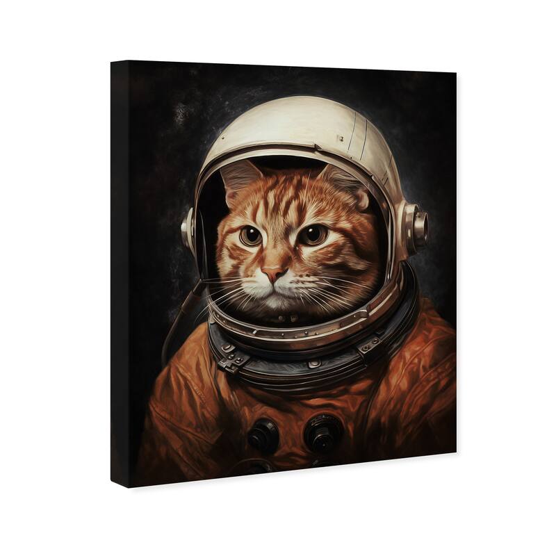 Wynwood Studio Canvas Animals Pilot Aldrin Cat Brown and Cream White Modern & Contemporary Wall Art Canvas Print