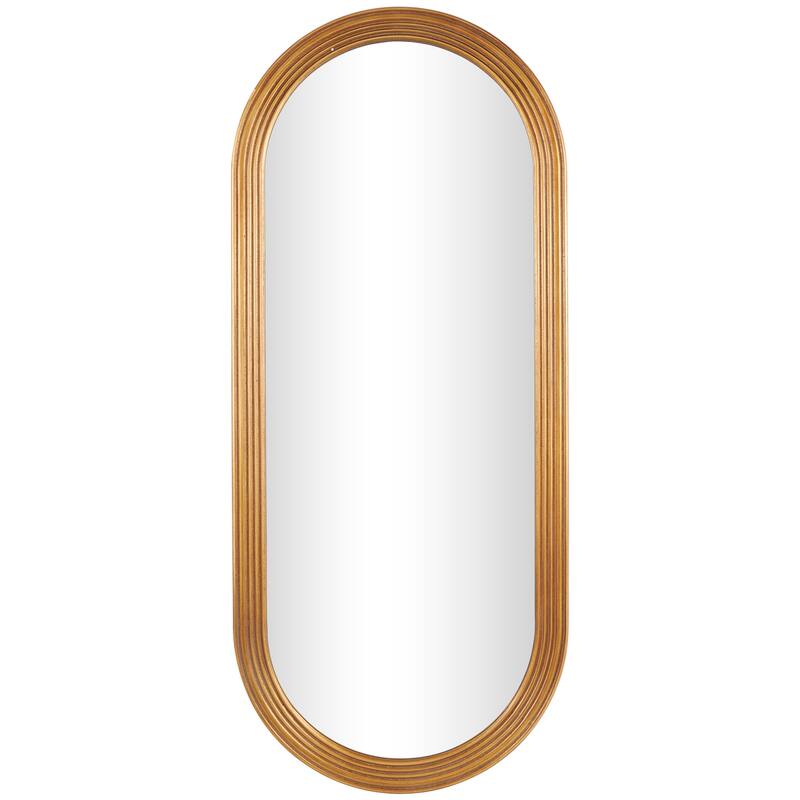 Brown Wooden Oval Room Wall Mirror with Dimensional Carved Frame