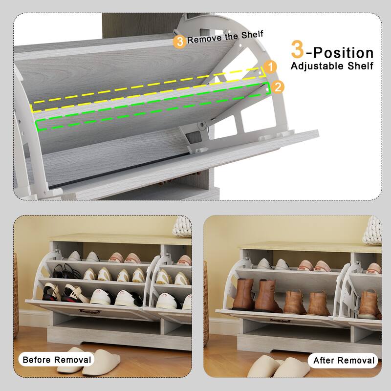 2-Drawer Flip-Down Shoe Bench with Adjustable Shelf