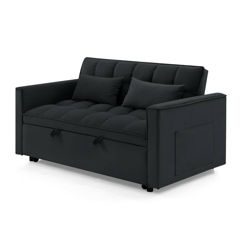54.33 inch Black Solid Wood Foldable Sofa Bed with Adjustable Back and Multiple Features