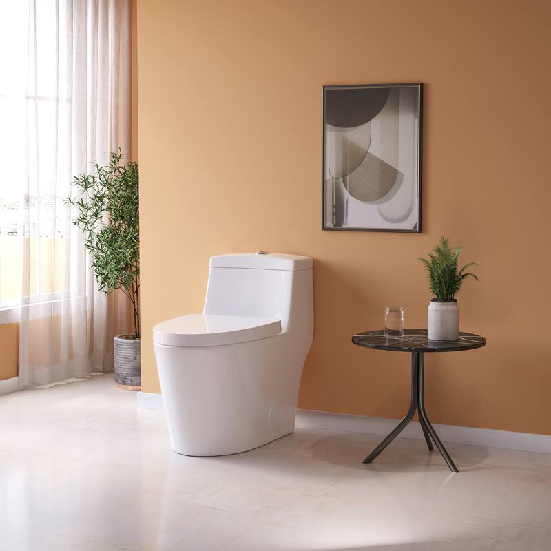 HOROW 1 Piece Dual Flush Elongated Toilet White 0.8 1.28 GPF Seat Included - N/A - White