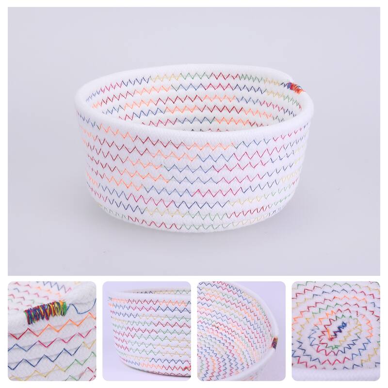 Round Woven Storage Basket, Small Storage Bin for Entryway Desk Key Tray Bowl, Catchall Home Decor
