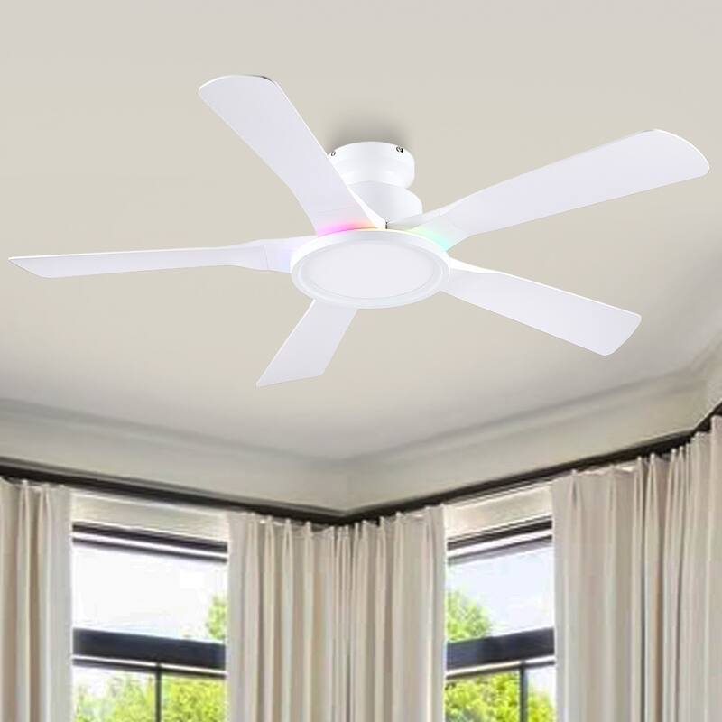 52 Inches Low Profile Flush Mount Ceiling Fan with LED Light,Reversible DC Motor - 52 Inches